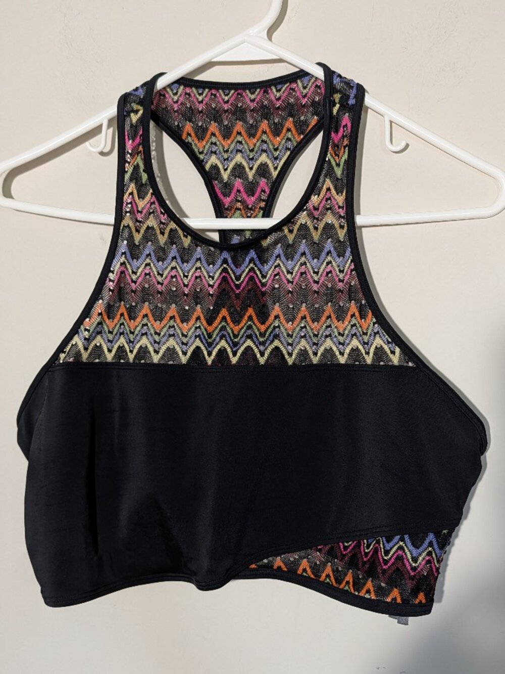 Aerie Black Multicolor Chevron Mesh Racerback Crop Top XL